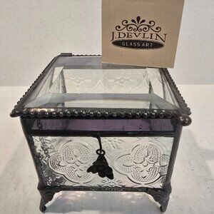 J Devlin Clear Beveled Purple Stained Glass Trinket Keepsake Box 3”